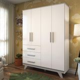 Guarda Roupa De Bebê 4 Portas 3 Gavetas Retrô Móveis Peroba Branco/cinza