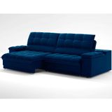 Sofá 3 Lugares Retrátil E Reclinável Helen Com Usb E Porta-copos Veludo Azul Marinho 230 Cm