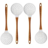 Kit 4 Escumadeiras De Silicone Bambu Colher De Cozinha Marmorizada Yoi