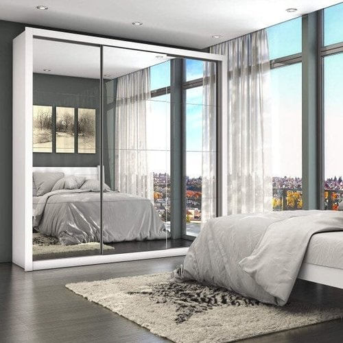 Guarda-Roupa Casal 4 Espelhos 3 Portas de Correr 4 Gavetas Max Premium Espresso Móveis Branco