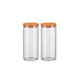 Kit 2 Potes Vidro Hermético 1500ml Tampa Madeira Bambu Porta