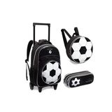 Kit Mochila Escolar Bola De Futebol Meninos Rodinhas Novo