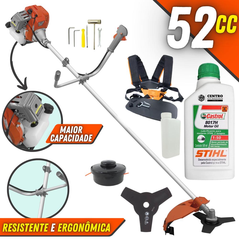 Máquina De Cortar Grama Á Gasolina Tekna Rl520acg2 2t 52cc 2hp Com Lâmina De Corte 3 Pontas E Carretel Nylon + Óleo Stihl 2t