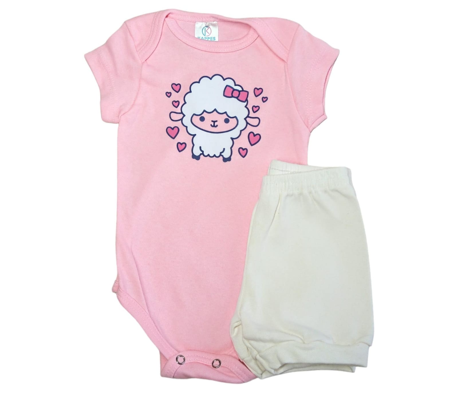 Conjunto Bebê Body Ovelha Rosa Com Short Menina - Kappes