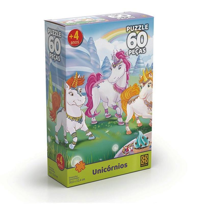 quebra cabeca puzzle 60 pecas unicornios grow