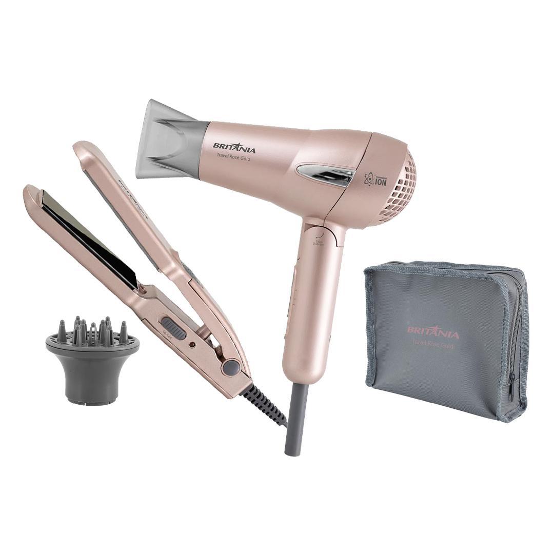 Kit Secador + Prancha + Difusor Travel Rose Gold - Bivolt - Carrefour