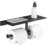 Sem Suporte De Rolo Higiênico De Perfuração Com Prateleira De Telefone Celular Suporte De Parede Dupla Para Banheiro (preto)