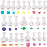 24 Pcs Cookie Cutters, Fondant Cake Cookie Plunger Cutter, Mini Plastic Biscuit Plunger Fondant Fondant Decore Mold, Heart/square/oval/circu