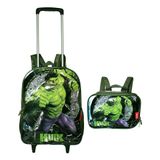 Kit Mochila E Lancheira Infantil Rodinhas Hulk Vingadores