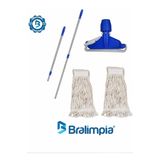 Kit Mop Úmido Esfregão Com 2 Refil Cabo E Haste Bralimpia