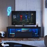 Rack Para Tv Até 60 Polegadas Estilo Gamer 1 Gaveta 2 Prateleiras Em Vidro E Iluminação Em Led Yesca Preto