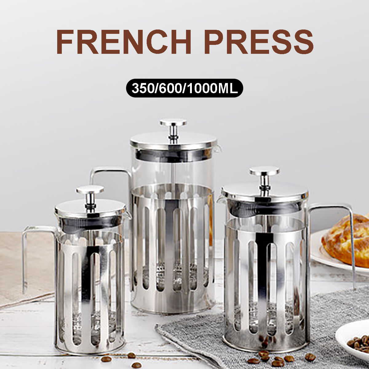 350/600 / 1000ml Aço Inoxidável Prensa Francesa Chá Café Fil