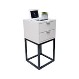 Mesa Cabeceira Branco 30cm Industrial 2 Gavetas Base Preto