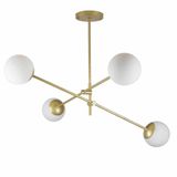 Lustre Lirio Com 4 Globos Esfera De Vidro Branco - Ouro