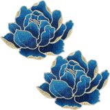 2pcs Costurar Em Bordados Applique Manchas Florais Azul Escuro Pe