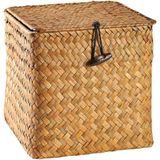 Cesta De Armazenamento De Vime De Palha Com Tampa De Armazenamento De Vime Quadrado B