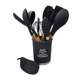 Kit 13 Utensílios De Cozinha Silicone Preto Livre De Bpa