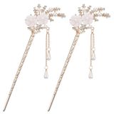 2 Pcs Strass Pérola Flor De Cabelo Vara Chinesa Cabelo Chopst