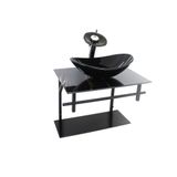Gabinete De Vidro Banheiro 60cm Oval Ap Slim Marmore Preto