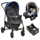 Carrinho De Bebê Ecco Cz Azul Bebê Conforto E Base