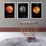 Kit 3 Quadros Decorativos Planetas 24x18cm - Com Vidro
