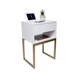 Mesa Cabeceira 40cm Branco Eco Industrial Pés Ferro Dourado