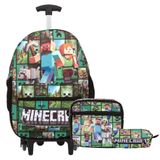 Kit Mochila Minecraft Infantil + Lancheira E Estojo