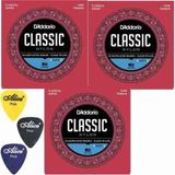 Kit 3 Encordoamento D&#39;addario Ej27h Classic Nylon + Palhetas