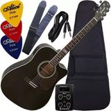 Kit Violão Eletroacústico Aço Folk Completo Gf1d Bk Giannini