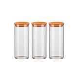 Kit 3 Potes Vidro 1500ml Hermético Tampa Madeira Bambu Porta
