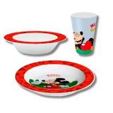 Prato Tigela E Copo Jogo Infantil Refeiçao Bebe Mickey 3un
