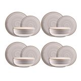 Conjunto Pratos Raso Fundo Sobremesa Cerâmica Caoba Cinza 12