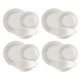 Conjunto Pratos Raso Fundo Sobremesa Cerâmica Branco 12pçs