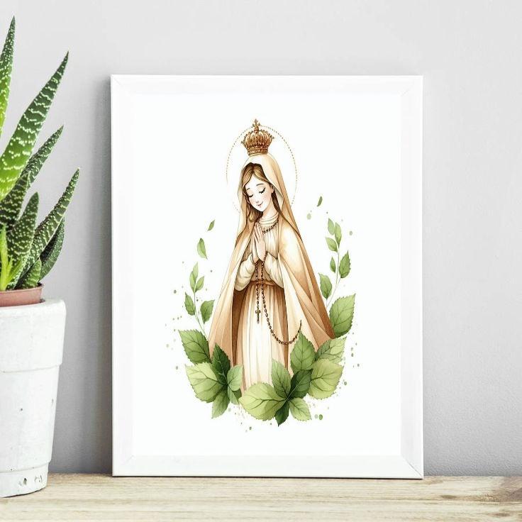 Quadro Nossa Senhora De Fátima Minimalista 33x24cm - Vidro