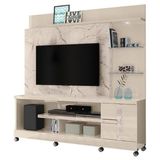 Estante Home Theater Alan Para Tv Até 55 Polegadas Com Rodízio 1 Porta Cor Calacata E Off White - Madetec Móveis