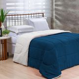Coberdrom 1 Peça Fleece Sherpa Queen Azul Marinho - Noruega