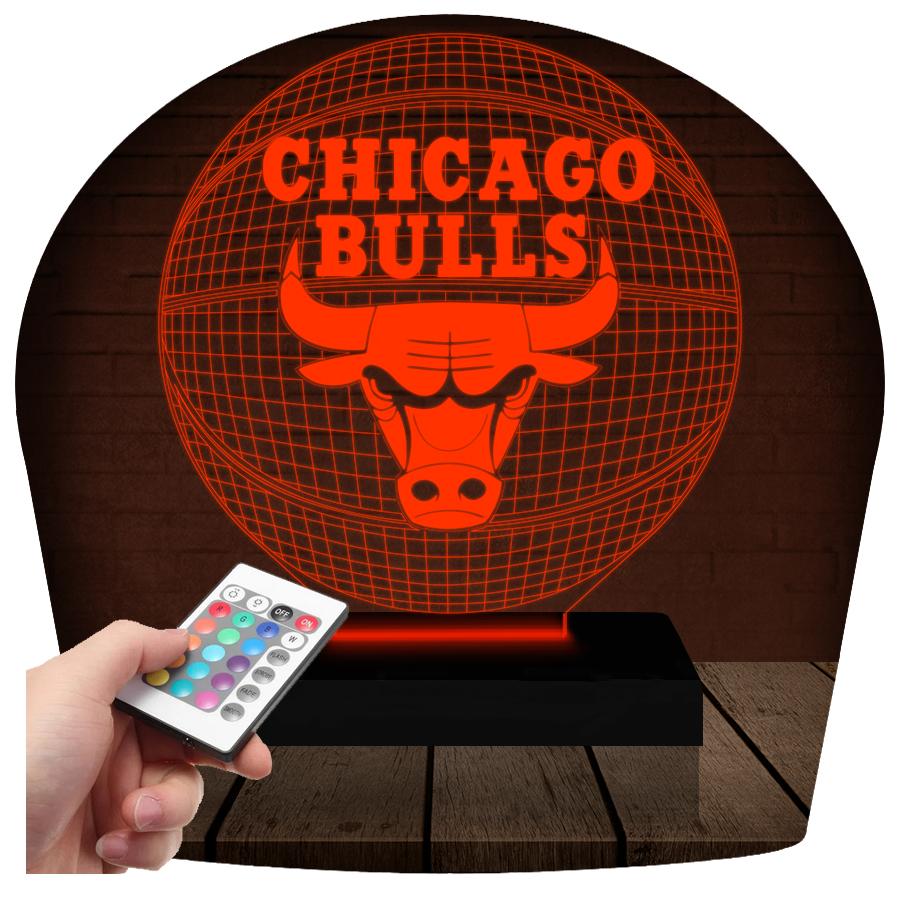 Luminária Led 3d | Chicago Bulls Basquete  Abajur - 16 Cores