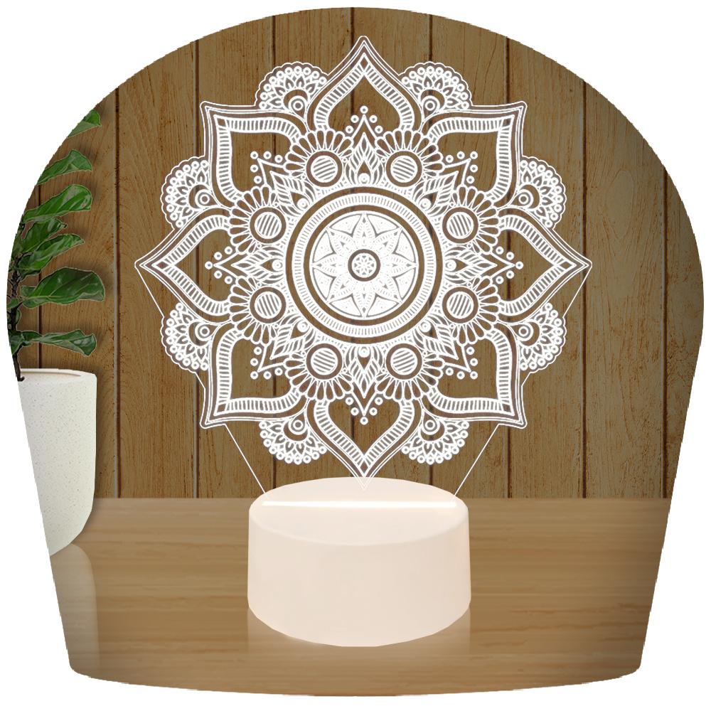 Luminária Led 3d Mandala Abajur - Base Branca