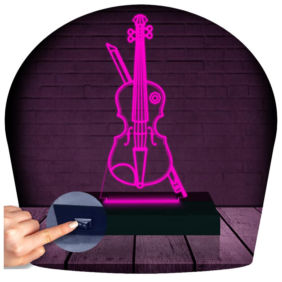 Luminária Led 3d | Violino Música Abajur - Rosa