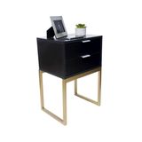 Mesa Cabeceira 40cm Preto Eco Industrial Gavetas Pés Dourado