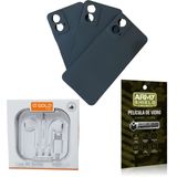 Kit Capinha Preto Para Moto G34 + Fone Tipo-c + Pelicula 3d
