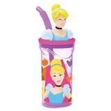 Copo Infantil Com Canudo Cinderela 360ml Princesas Disney