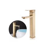 Torneira Banheiro Lavatório Bica Alta Metal Inox Dourada