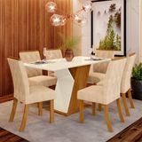 Conjunto Mesa Tampo MDF e 6 Cadeiras de Jantar Estofadas Lupita Casa 812