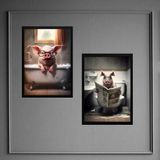 Kit 2 Quadros Divertidos Banheiro - Porco 33x24cm - Vidro