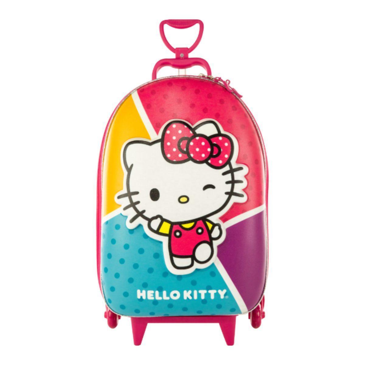 Mochila De Rodinhas Hello Kitty Escolar Infantil 3d Meninas