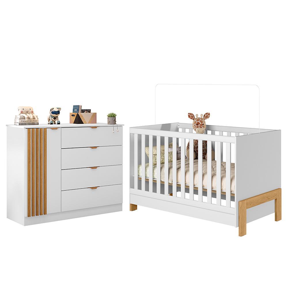 Jogo De Quarto Infantil Ayla Com Cômoda E Berço Branco Acetinado - Phoenix Baby