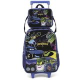 Kit Mochila De Rodinhas Lancheira Luxcel Batwheels Azul