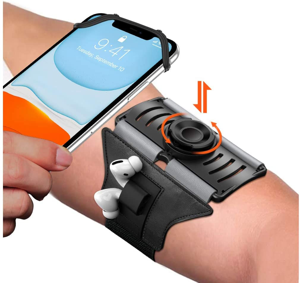 Braçadeira De Corrente Atualizada Destacável &amp; 360°rotação Com Airpods/airpods Pro Holder Phone Armband Para Iphone, Samsung, All Screen Fri