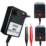 Carregador Bateria Bivolt 6v 800mah Com Led Indicativo Garra Tipo Jacare